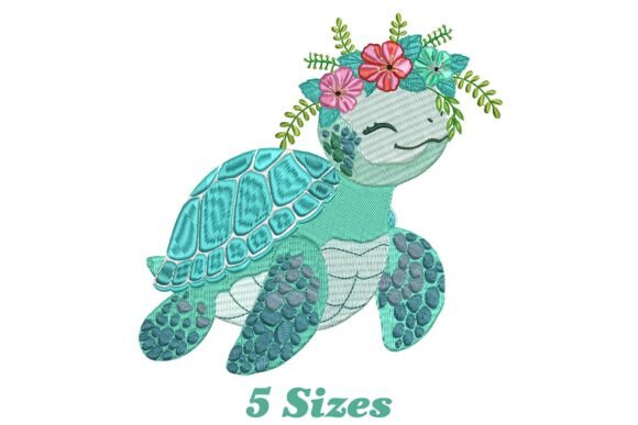 Flower Sea Turtle Embroidery Design
