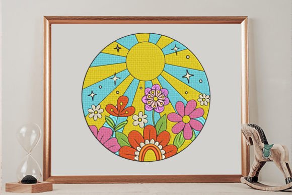 Groovy Retro Sun: A Warm, Whimsical Embroidery Design for Personalized Gifts