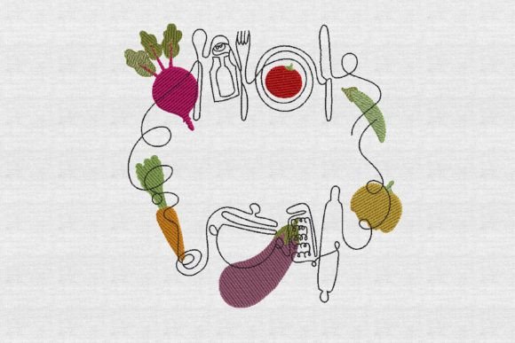 Kitchen Sketch with Vegetables Line Art